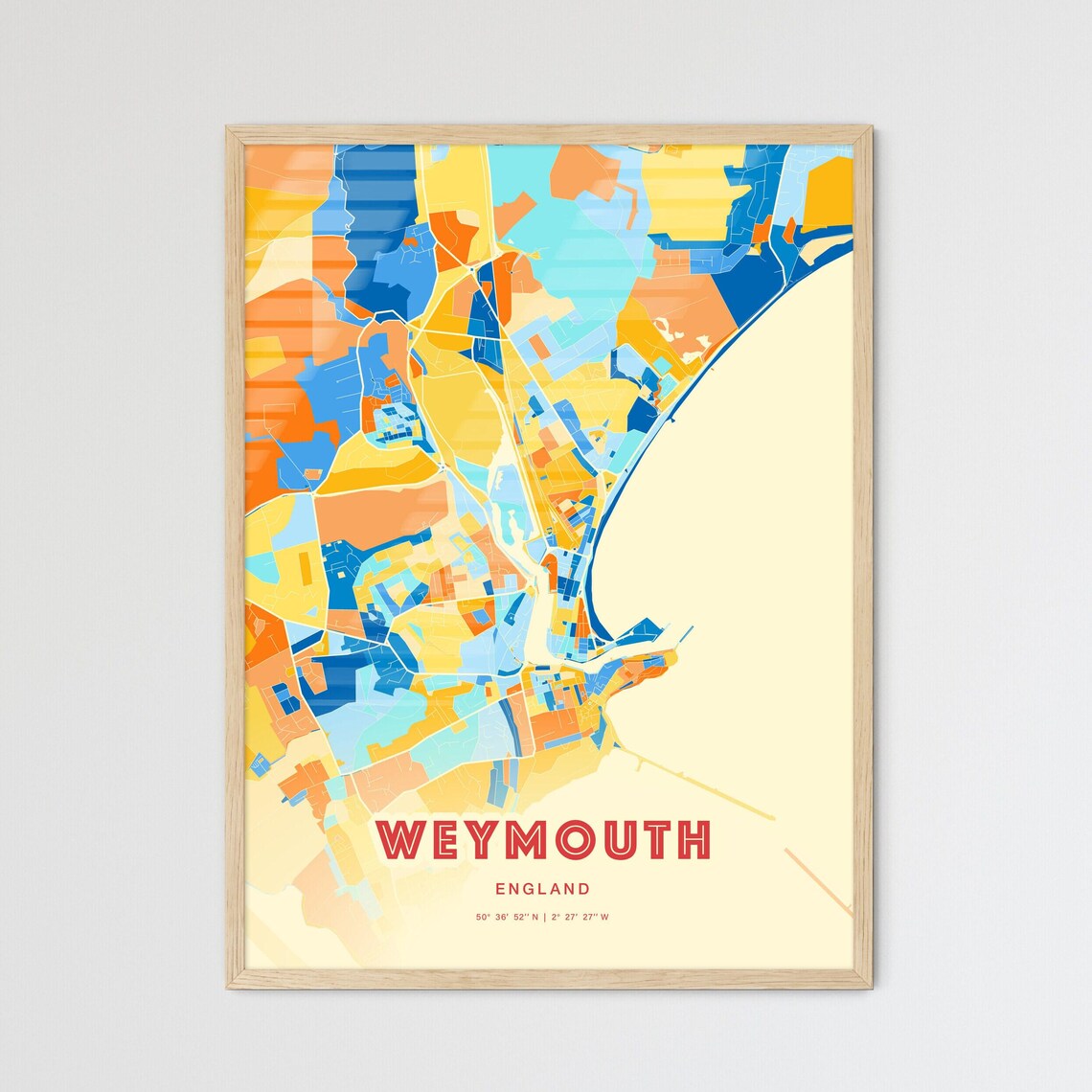 Abstract Weymouth England Modern Colorful City Street Map Art Poster
