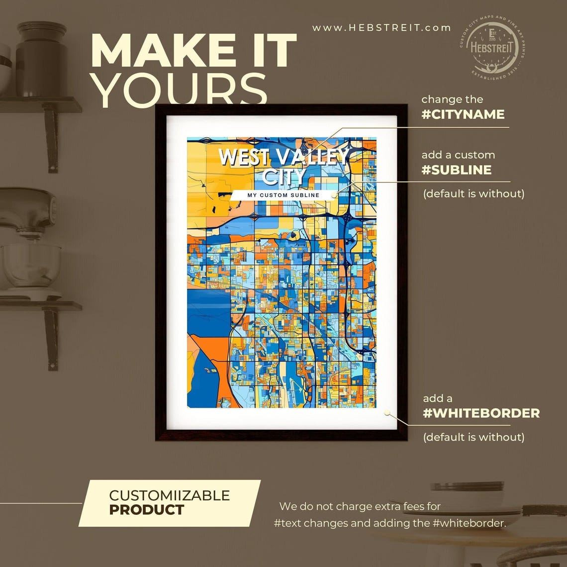 West Valley City Utah City Map Poster Colorful Modern Wall Decor - Image 2