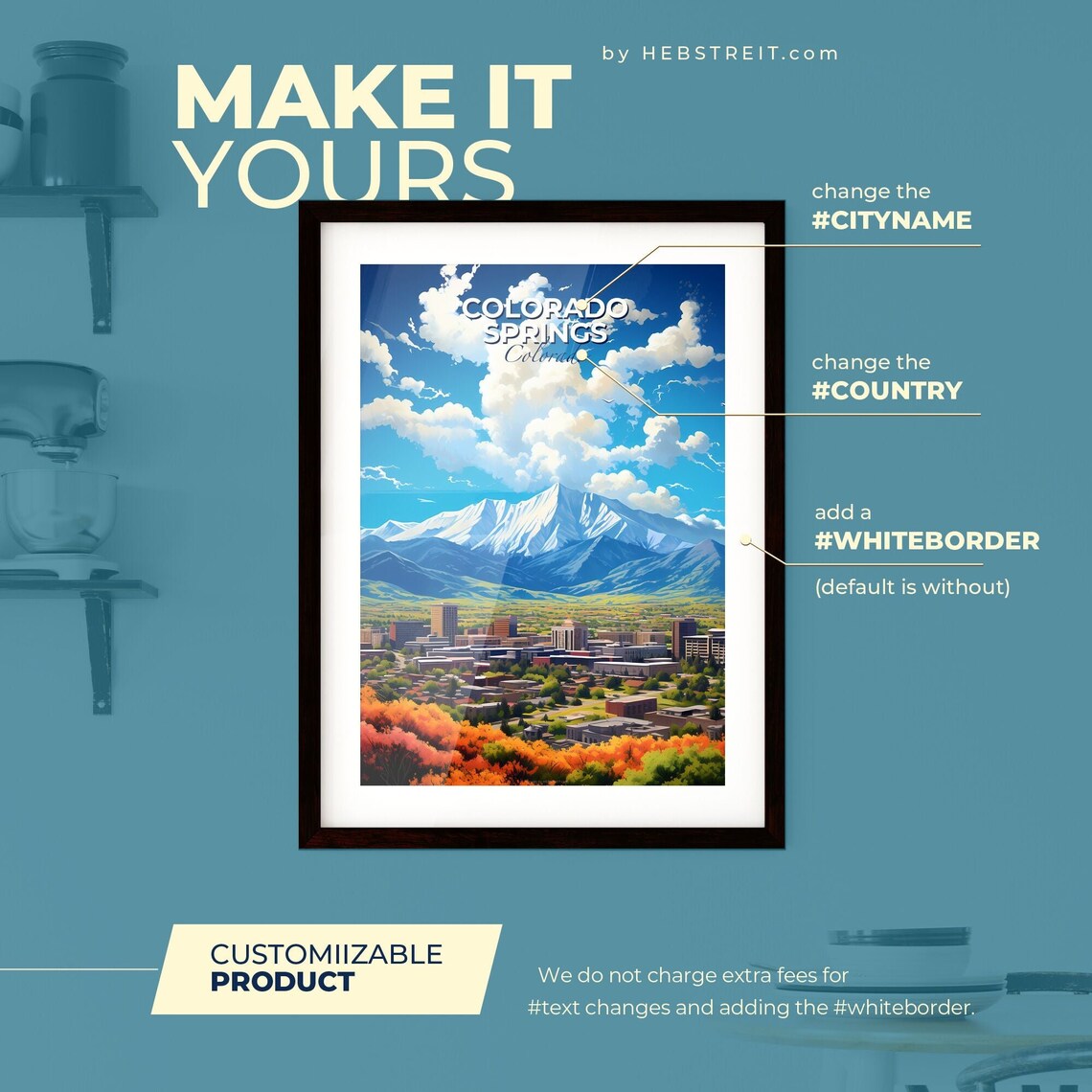 Colorado Springs Colorado Snowy Mountain Skyline Scenic Travel Poster - Image 2