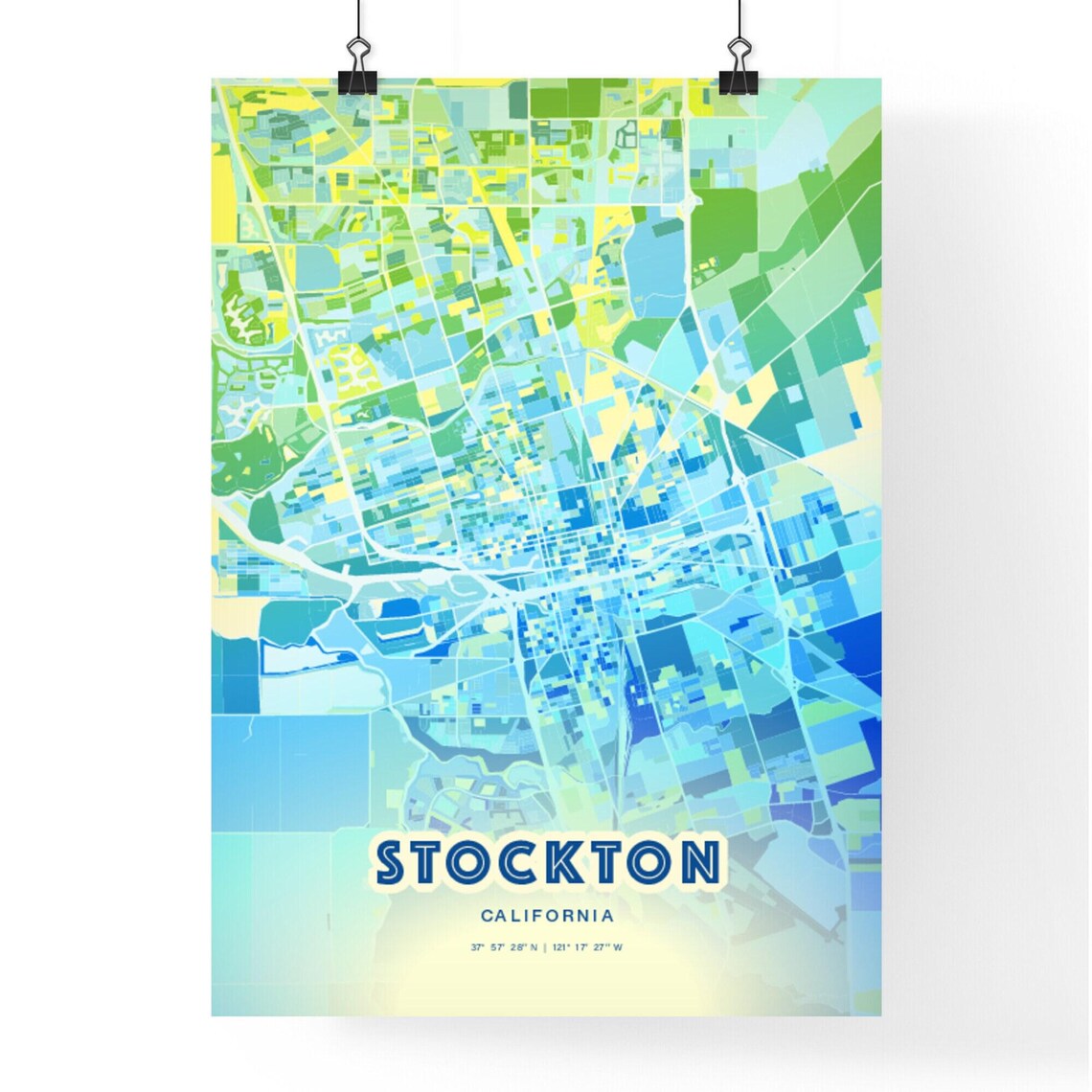 Stockton California Abstract Watercolor City Street Map Poster - Image 3
