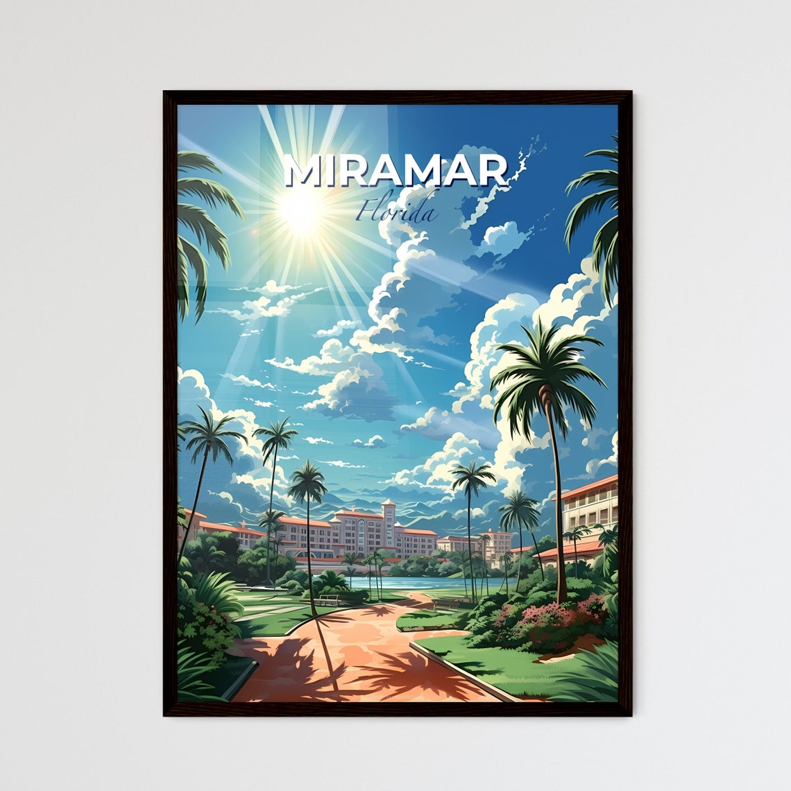 Vivid Miramar Florida Sunny Palm Tree Resort Pathway Art Poster