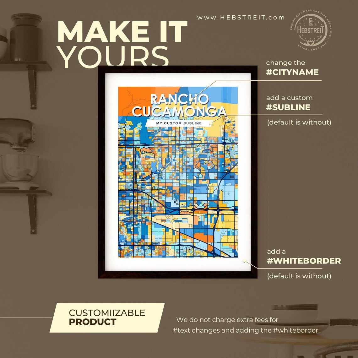 Rancho Cucamonga California Vibrant Colorful Illustrated Street Map Art Poster - Image 2