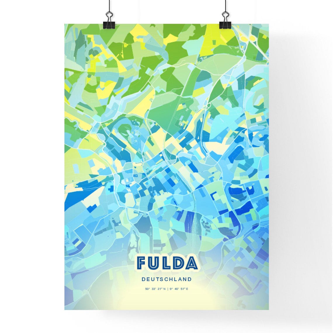 Fulda Germany Soft Blue Green Modern City Street Map Art Poster - Image 2