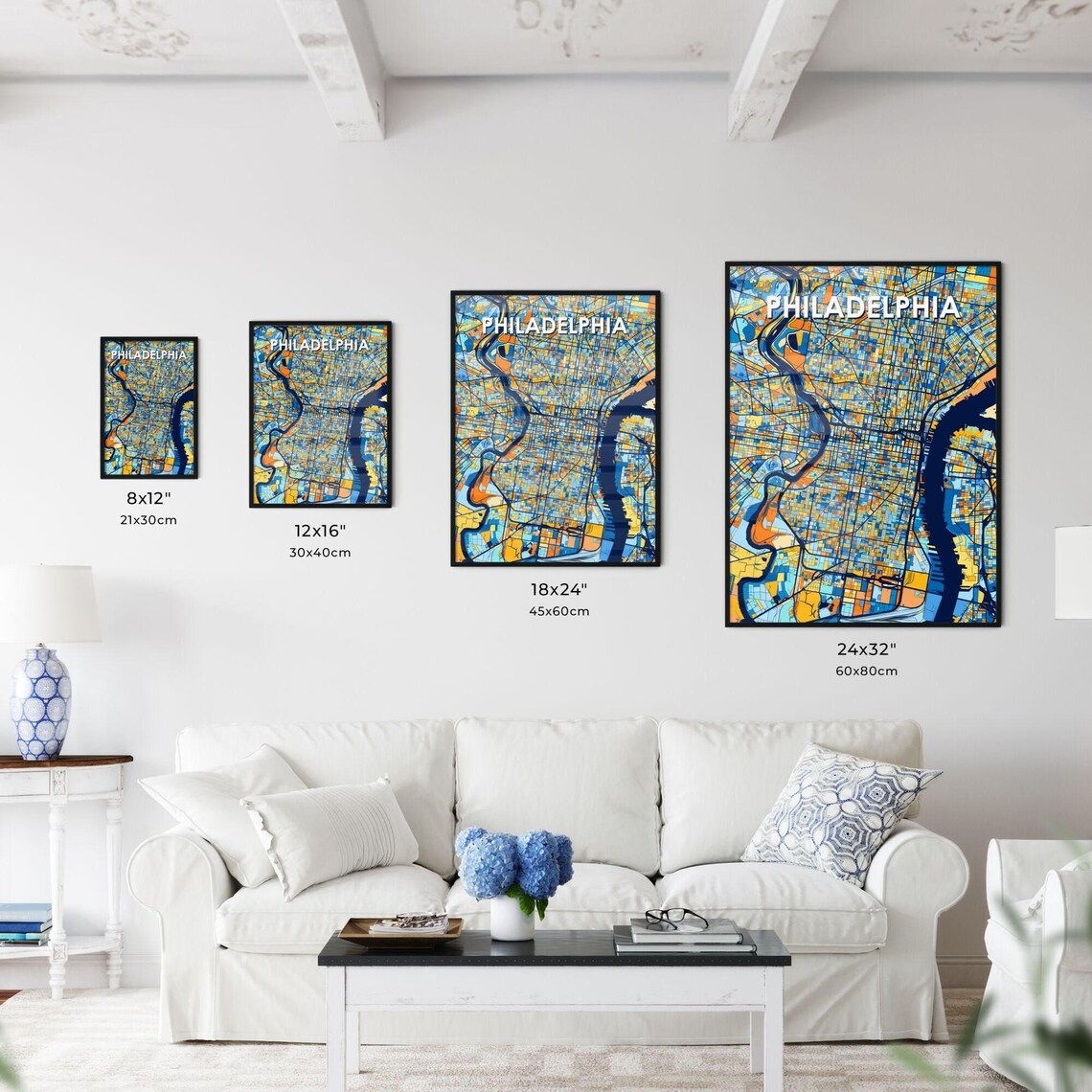 Philadelphia Pennsylvania Vibrant Colorful Geometric Street Grid City Map Art Poster - Image 3