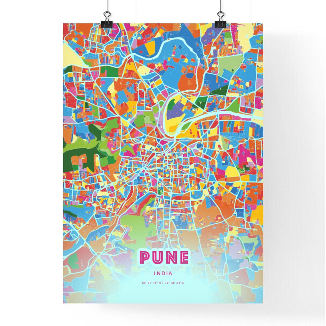 Pune India Rainbow City Map Poster Vibrant Colorful Street Grid Art - Image 3