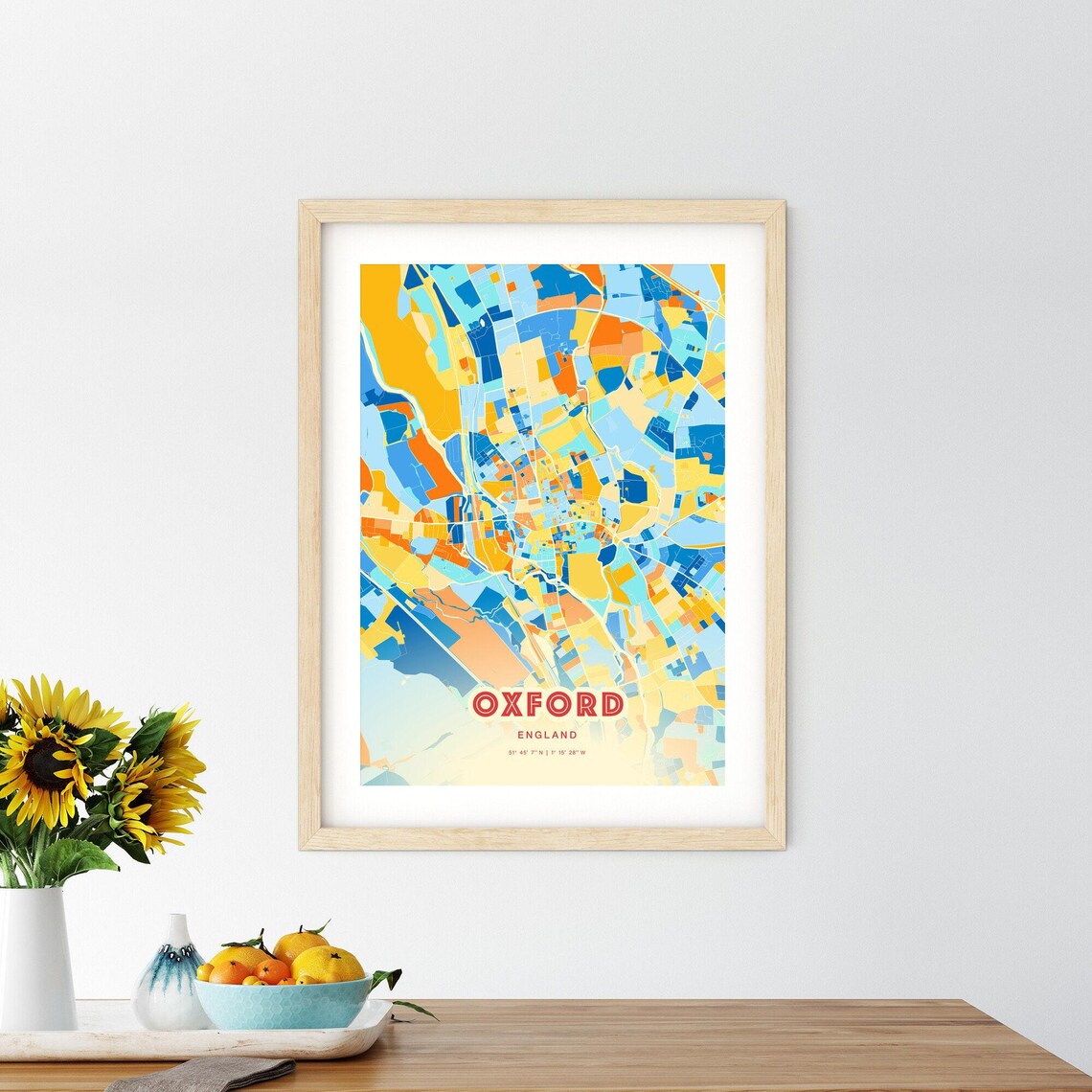 Oxford England Blue Orange Historic University City Map Art Poster - Image 2
