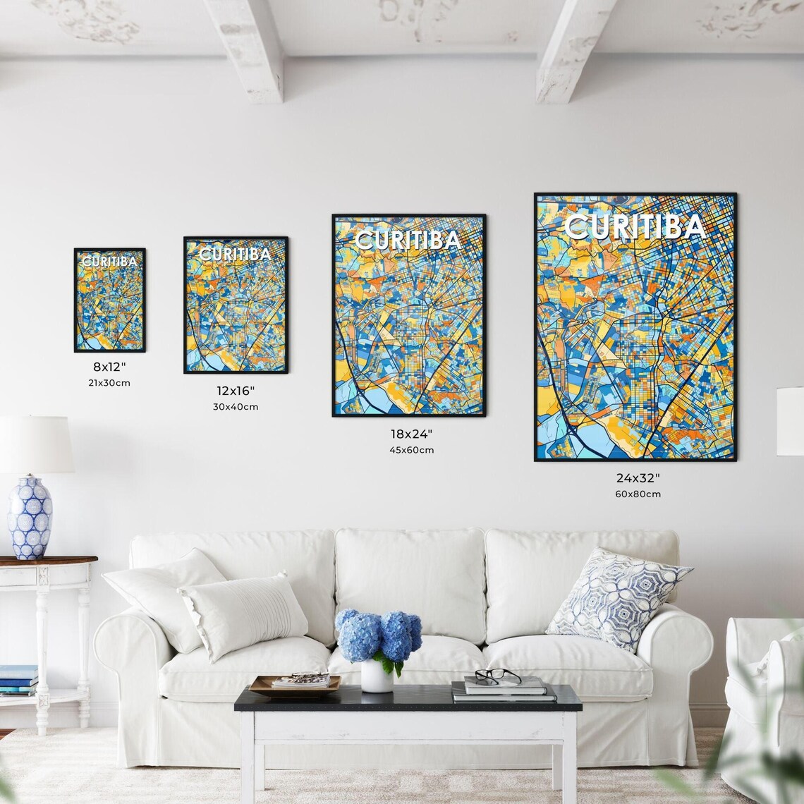 Curitiba Brazil Blue Orange City Map Poster Bold Modern Street Grid Art - Image 3