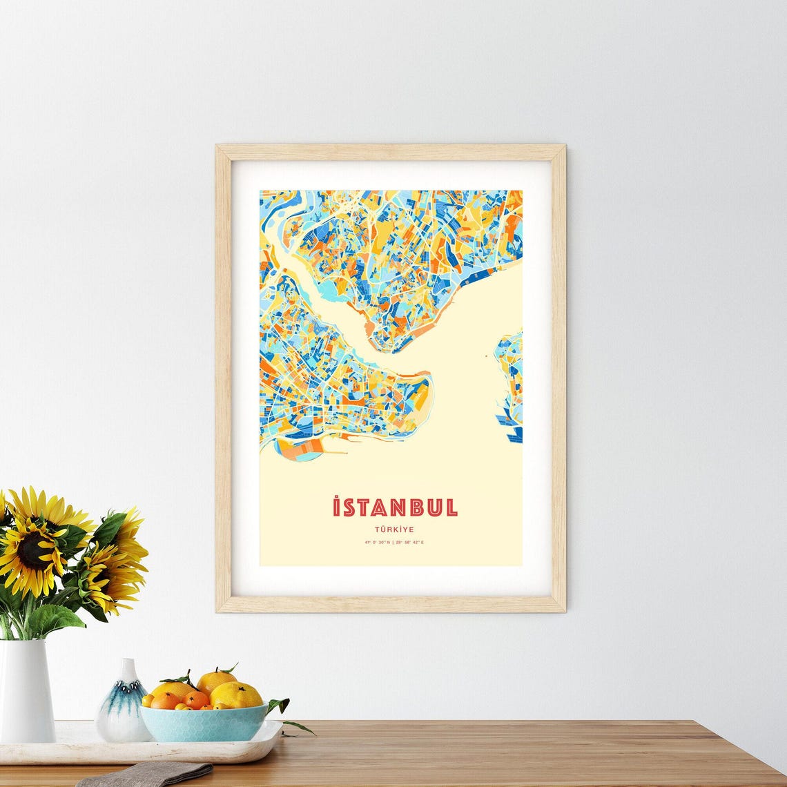 Istanbul Türkiye Bold Colorful Blue Orange Fine Art City Map Poster - Image 2