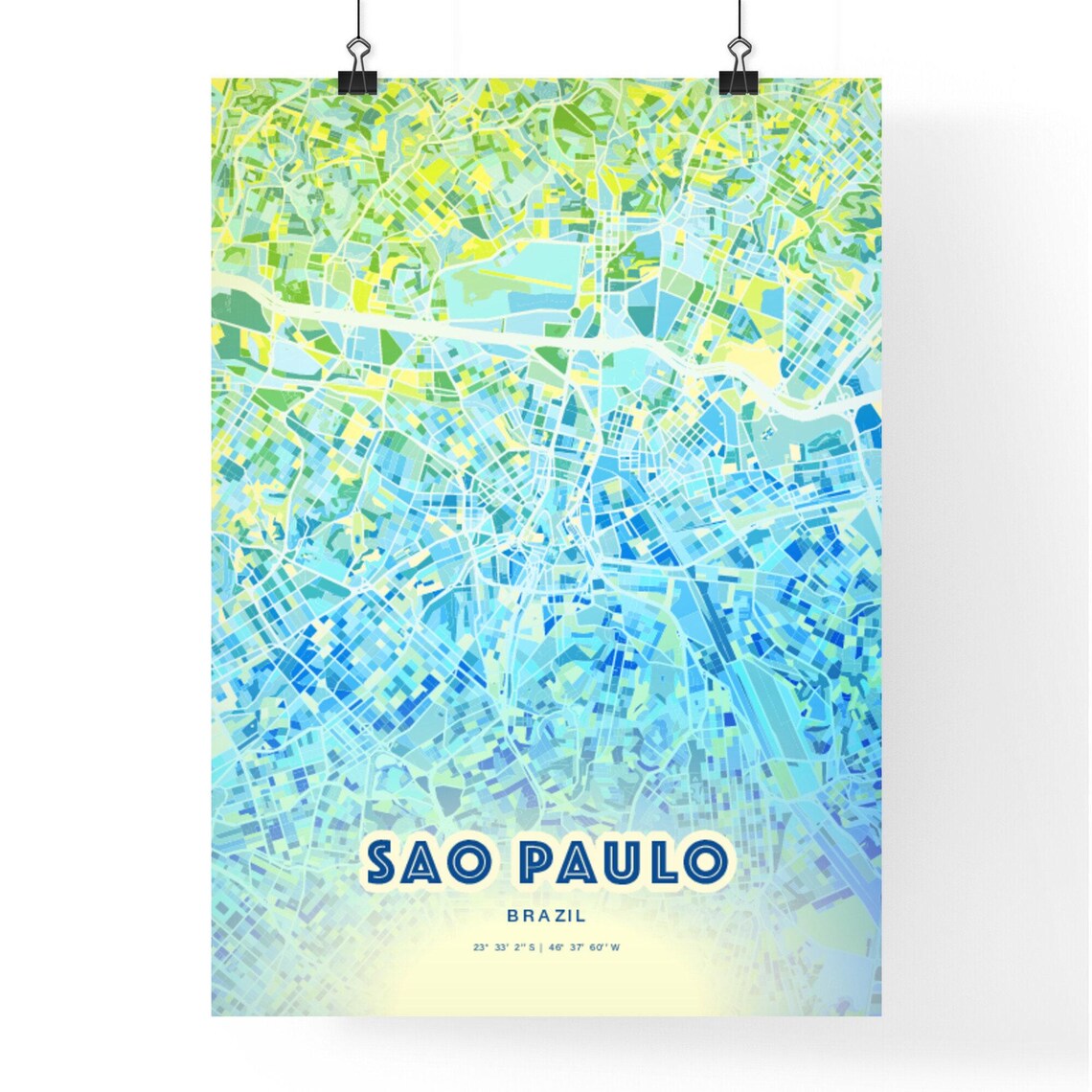 Sao Paulo Brazil Bluish Watercolor Modern Decorative City Map Art Poster - Image 3