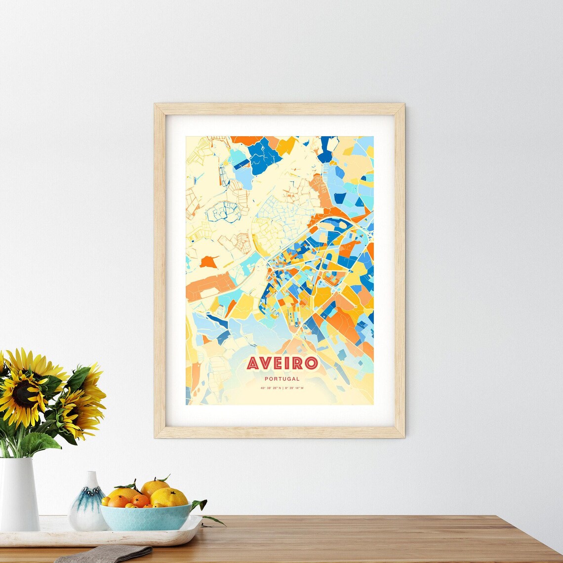 Aveiro Portugal Colorful Blue Orange Lagoon City Map Art Print - Image 2