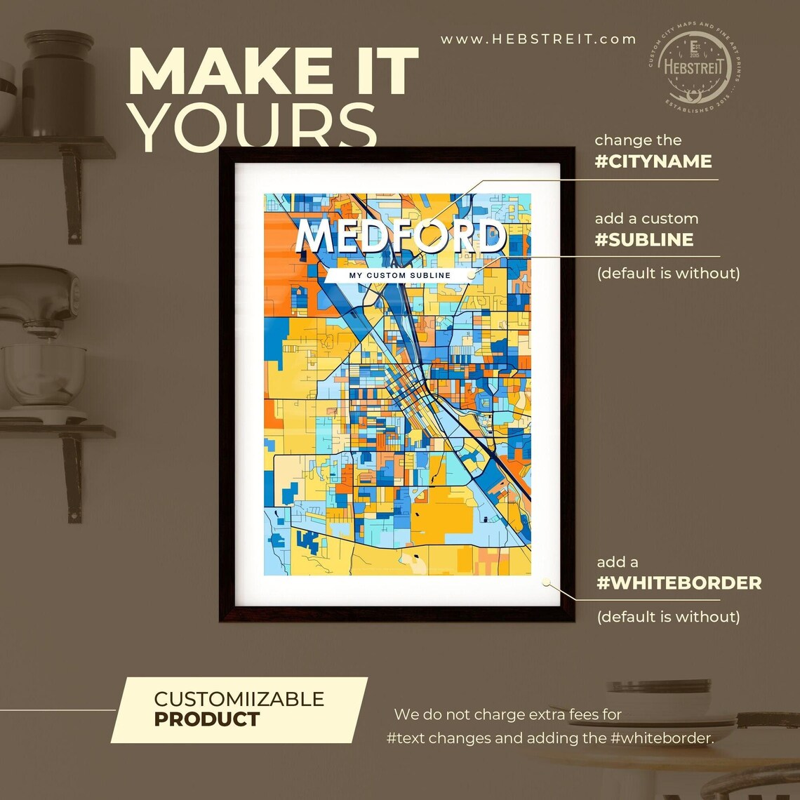 Vibrant Colorful City Map Art of Medford Oregon Poster for Home - Image 2