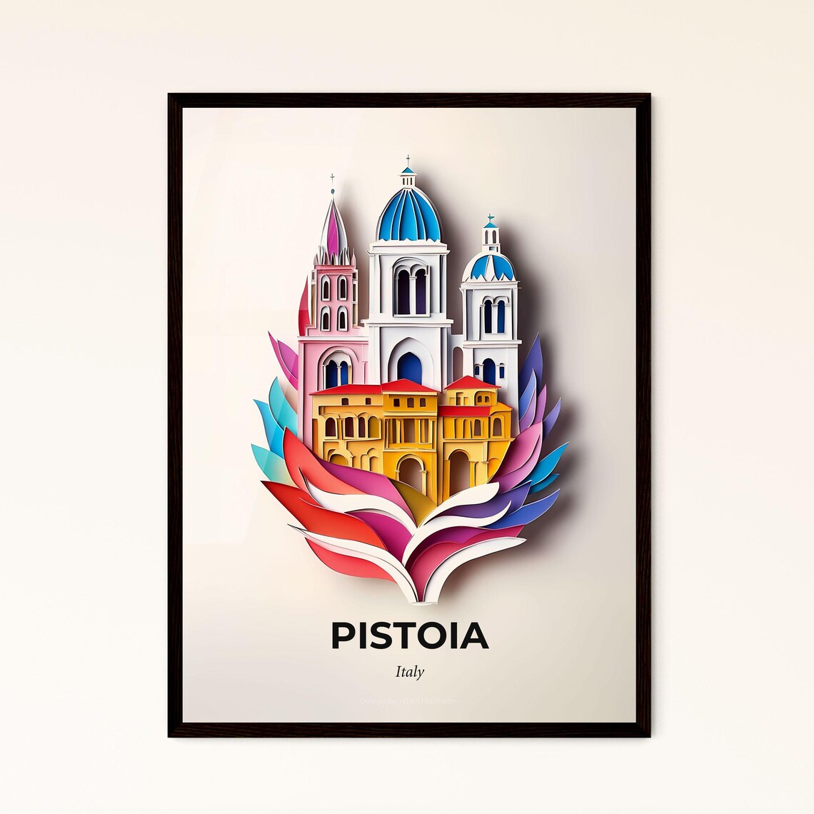 Vivid Pistoia Italy Cathedral Domes Colorful Paper Cut Art Poster