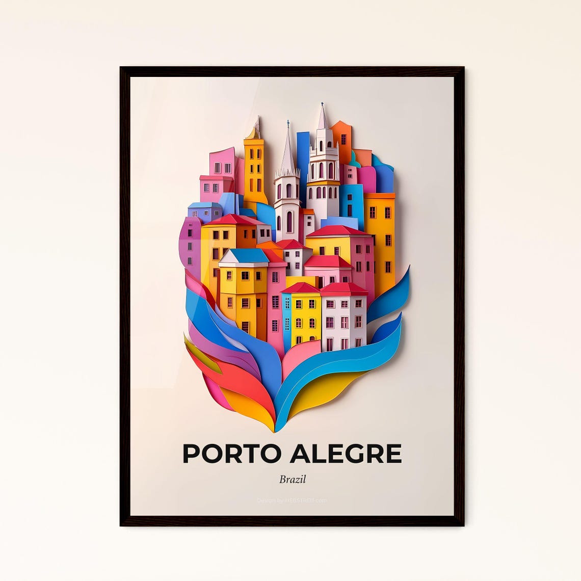 Porto Alegre Brazil Vibrant Papercut Cityscape Travel Poster