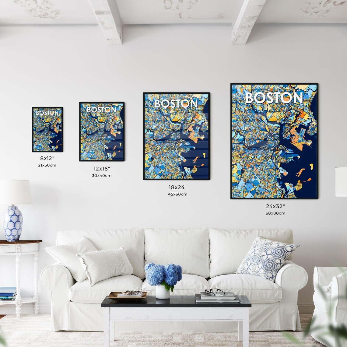 Boston Massachusetts Vibrant Colorful Illustrated Street Map Art Poster - Image 3