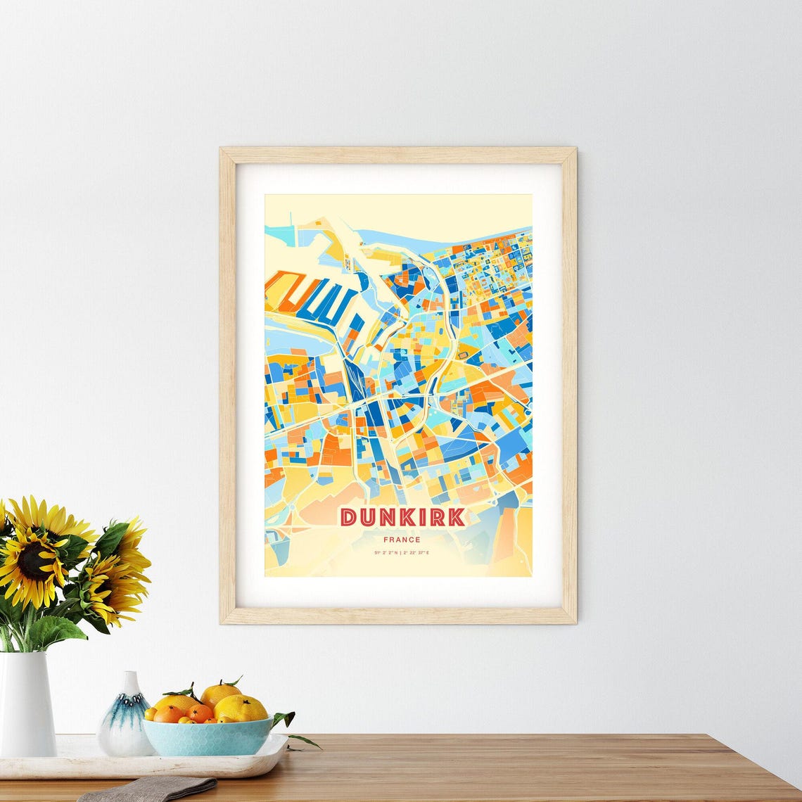 Dunkirk France Colorful Harbor City Map Coordinates Art Poster - Image 2
