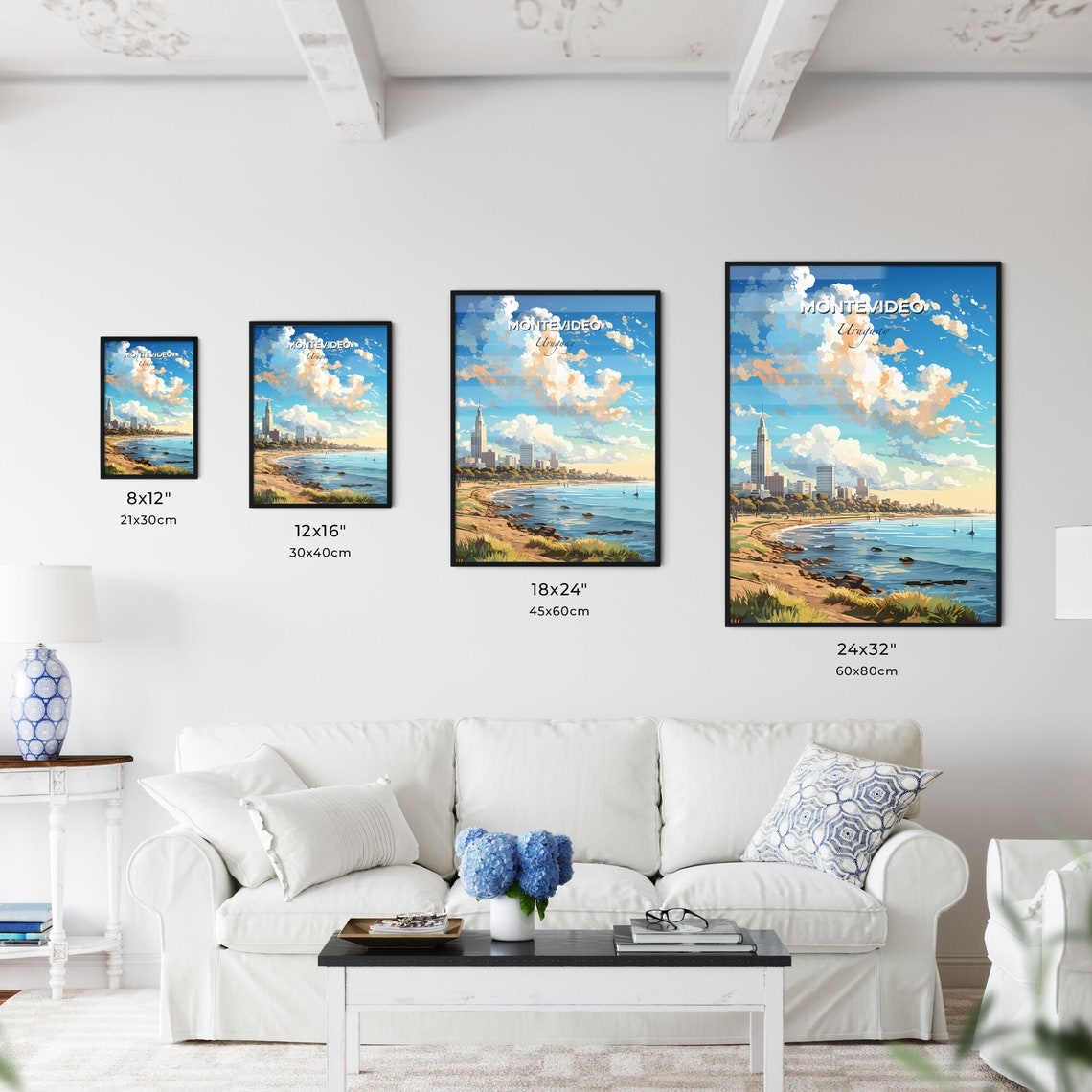 Montevideo Uruguay Beach Skyline Travel Poster Sunset Coastal Art - Image 3