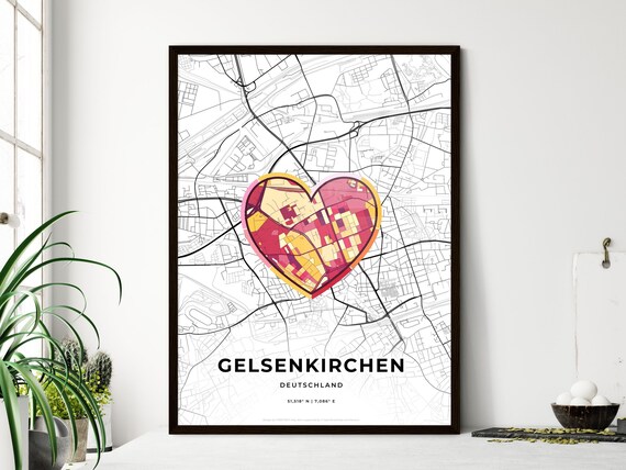 Gelsenkirchen Germany Modern Minimalist Heart Street Map Art Poster