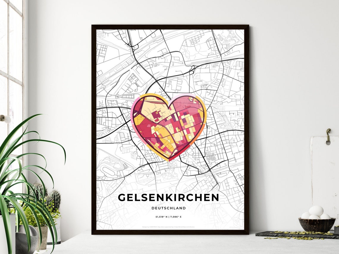 Gelsenkirchen Germany Modern Minimalist Heart Street Map Art Poster