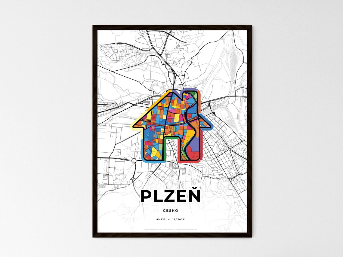 Plzeň Czechia City Modern Minimalist Heart Street Map Art Poster - Image 3