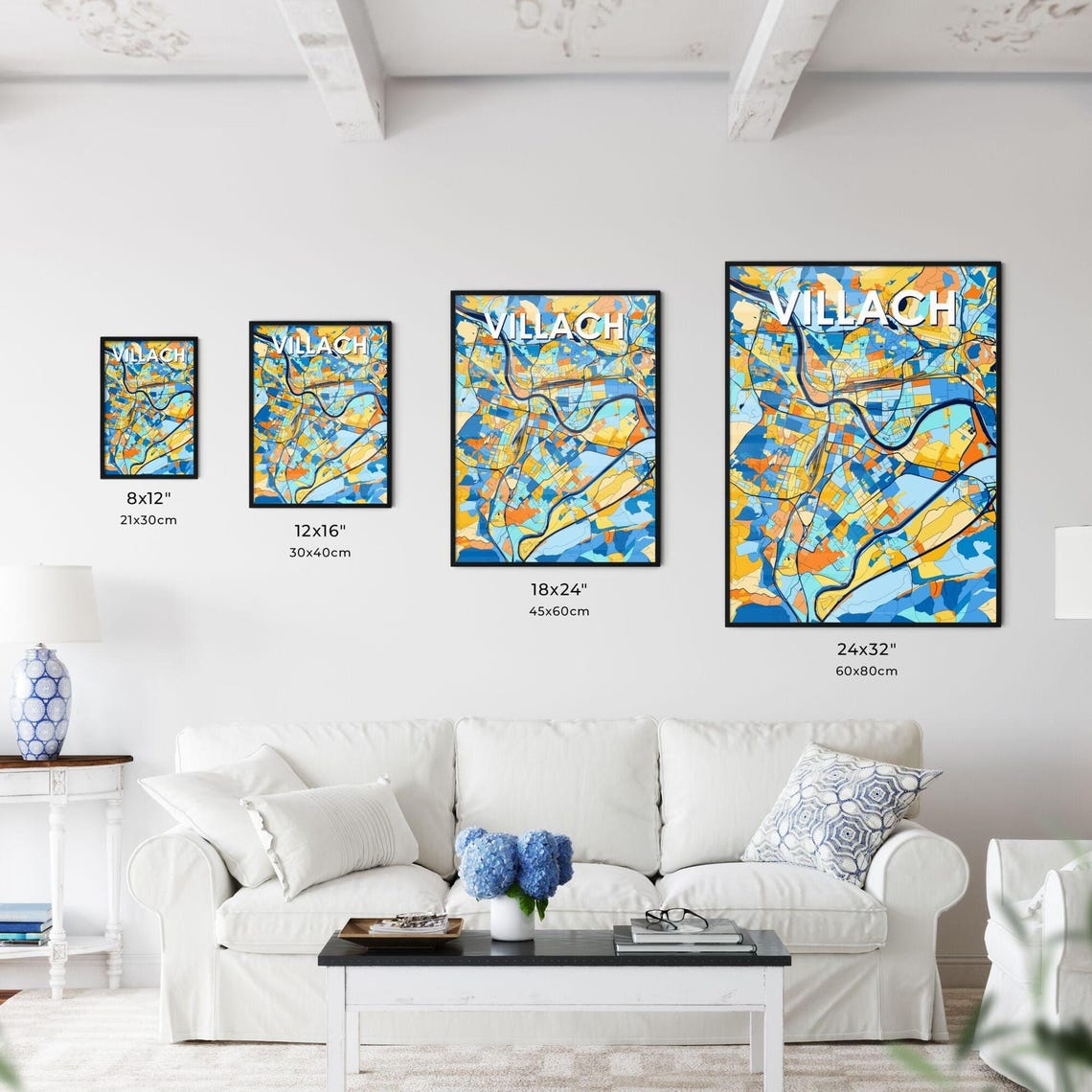 Villach Austria Colorful City Street Map Poster Art Blue Orange - Image 3