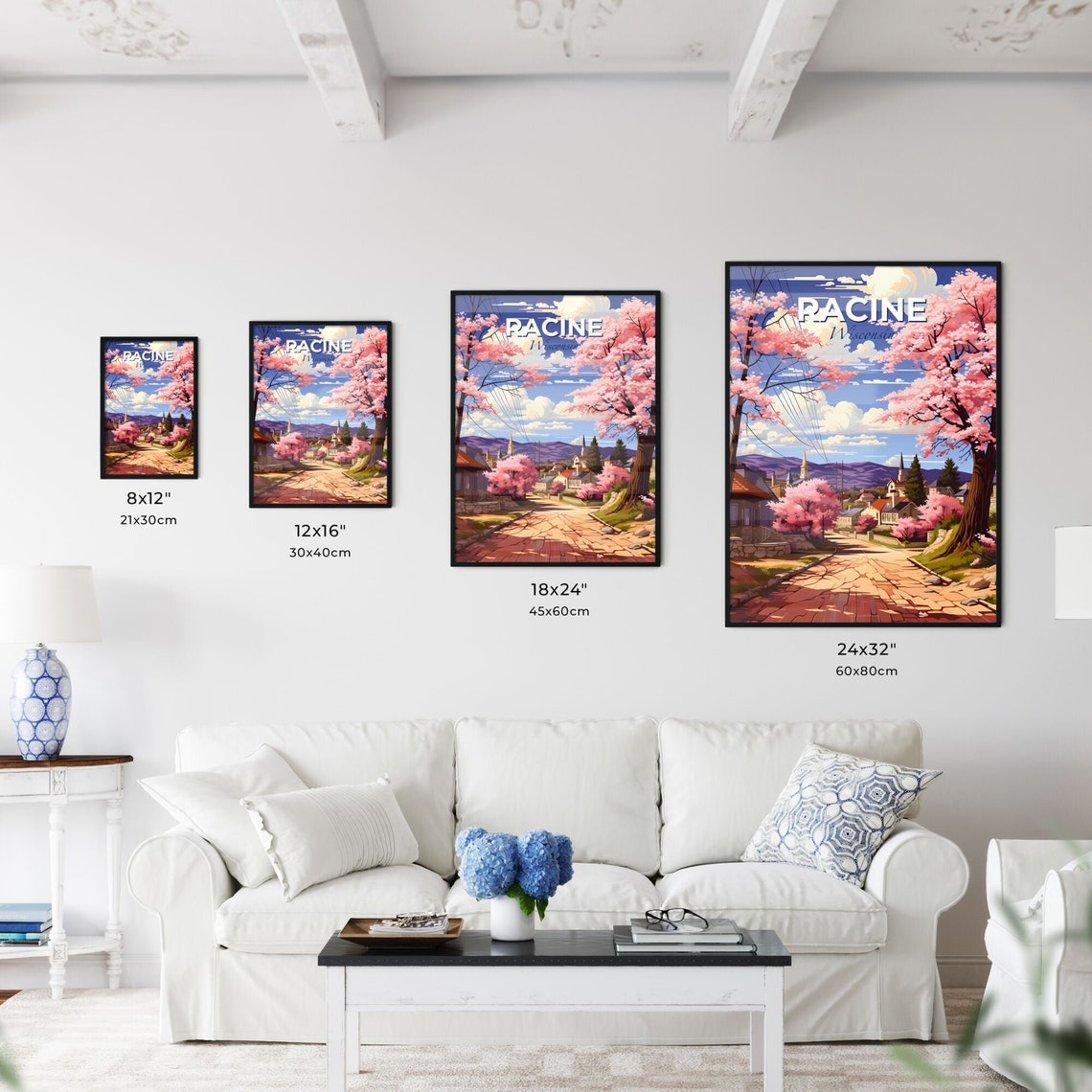 Vivid Racine Wisconsin Cherry Blossom Street Spring Scene Poster - Image 3