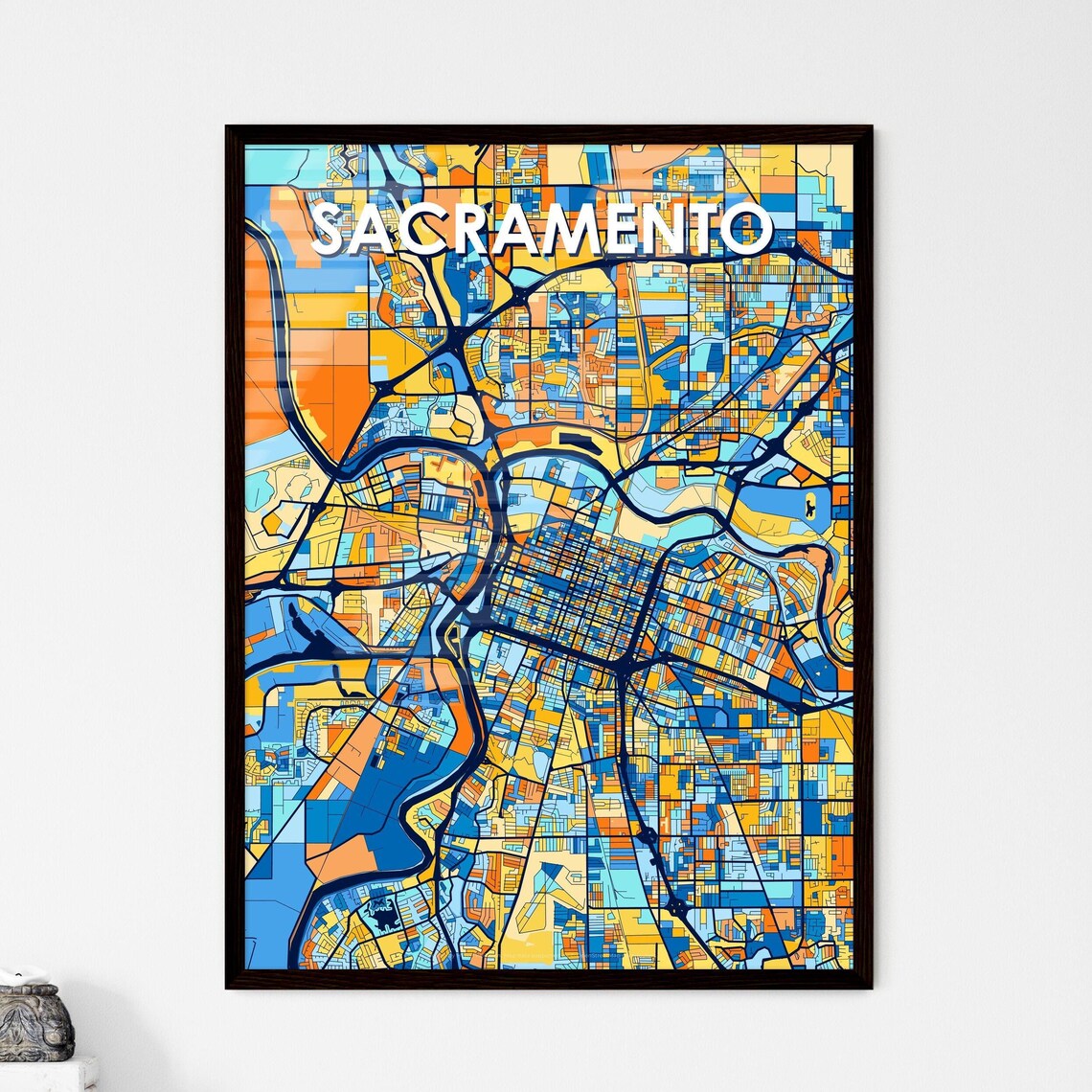Sacramento California Colorful Modern City Map Poster for Home and Office