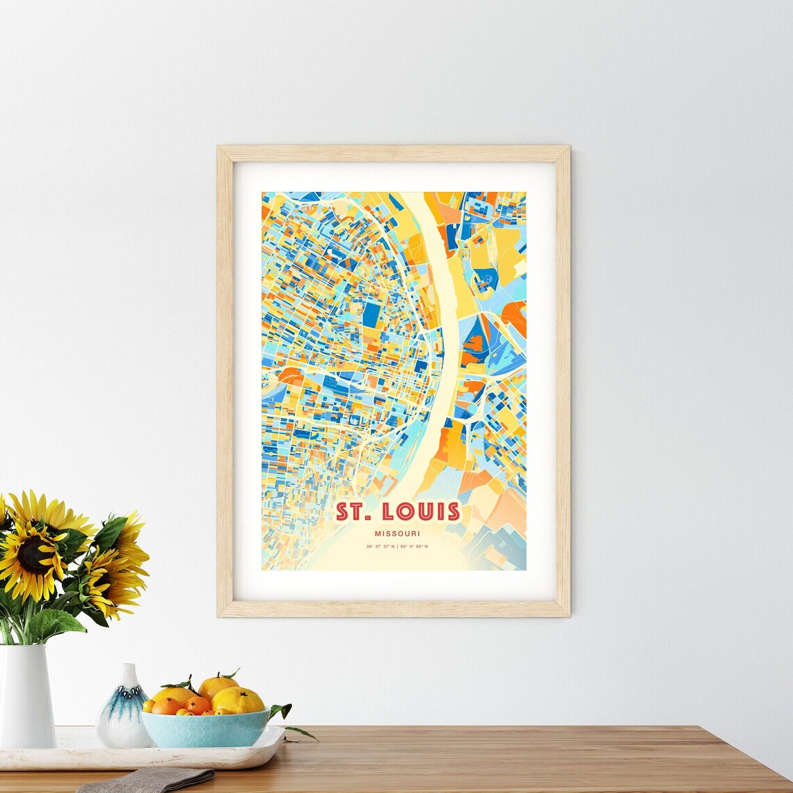 St Louis Missouri Blue Orange Mississippi River Map Art Poster - Image 2