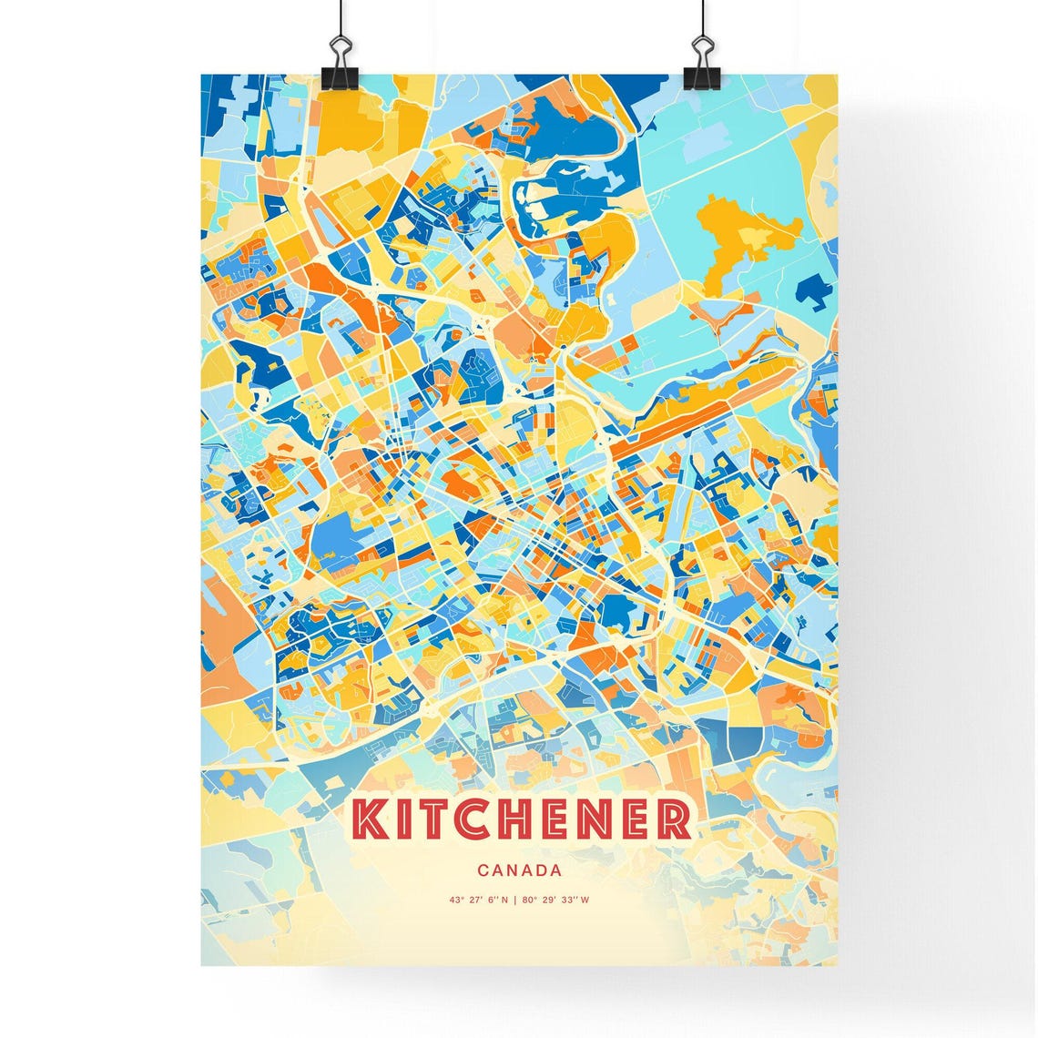 Kitchener Canada Modern Colorful City Map Art Coordinates Poster - Image 3