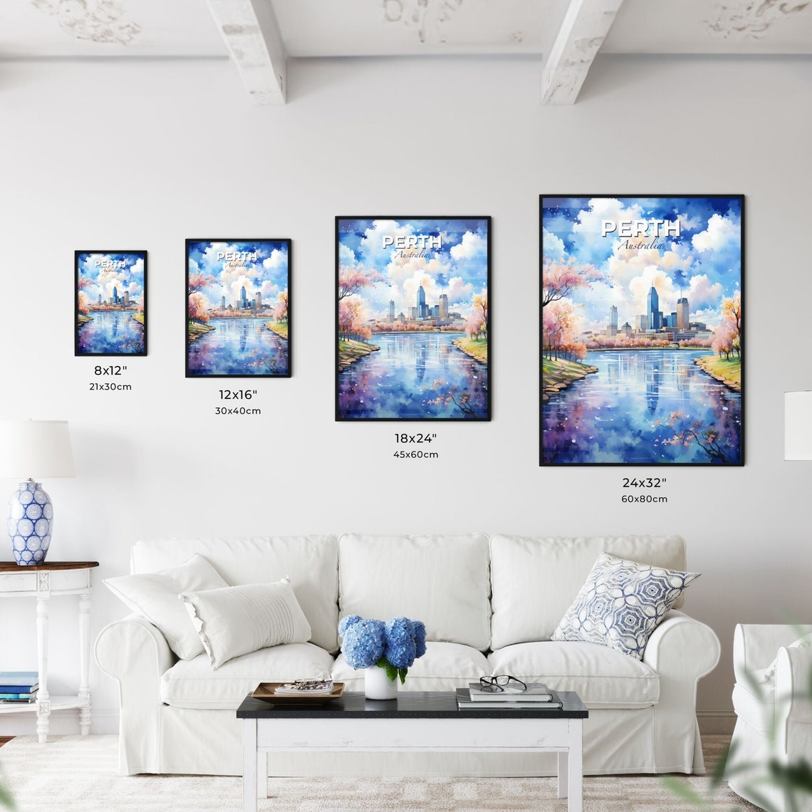 Perth Australia Skyline Water Blossom Reflection Travel Poster - Image 3