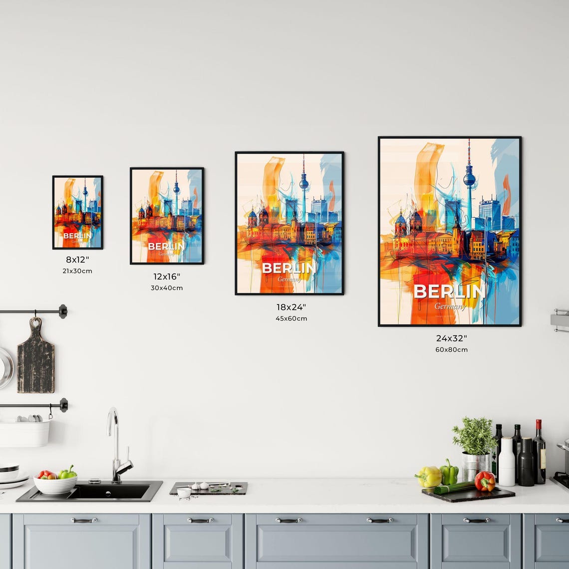 Berlin Germany Vibrant Watercolor TV Tower Skyline Art Poster - Image 3
