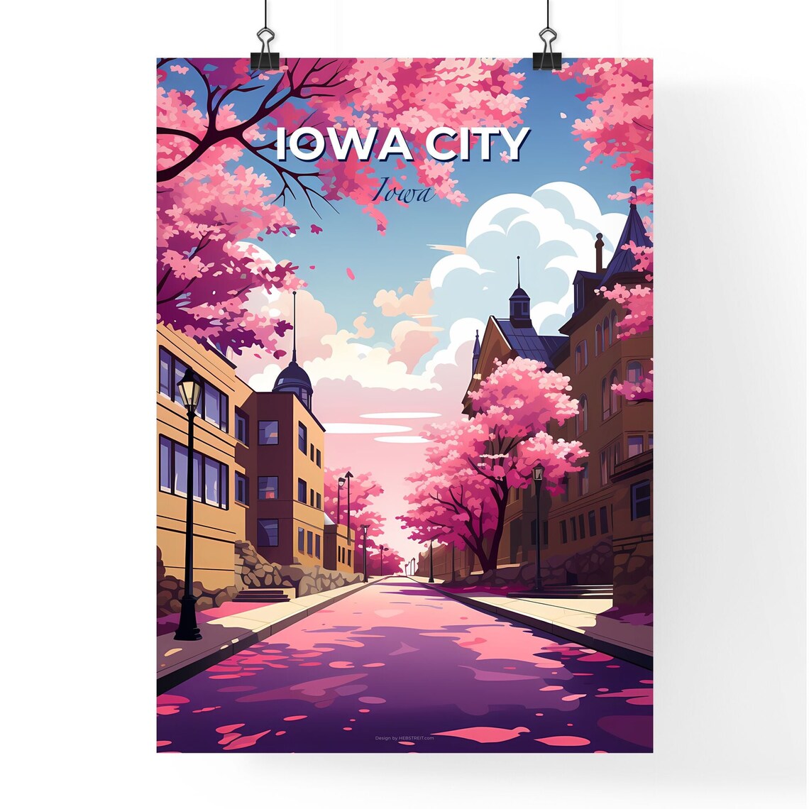 Iowa City Iowa Cherry Blossom Main Street Vintage Travel Poster - Image 4