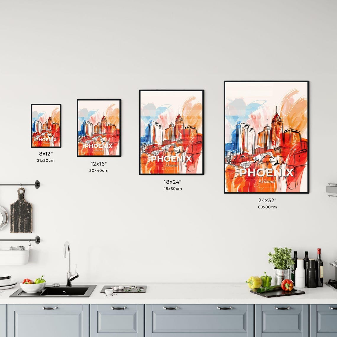 Phoenix Arizona Colorful Abstract Downtown Towers Skyline Poster - Image 3