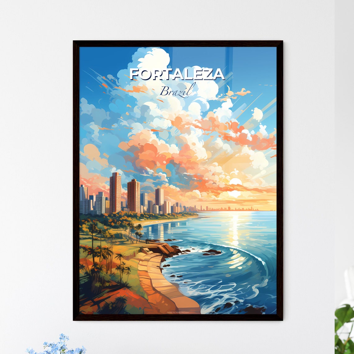 Fortaleza Brazil Coastal Skyline Golden Sunset Beach Travel Poster