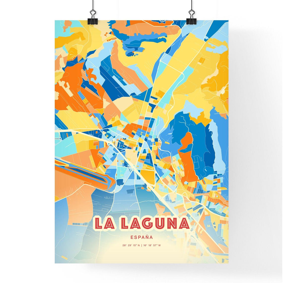 La Laguna Spain Modern Geometric Blue Orange City Map Art Poster - Image 3