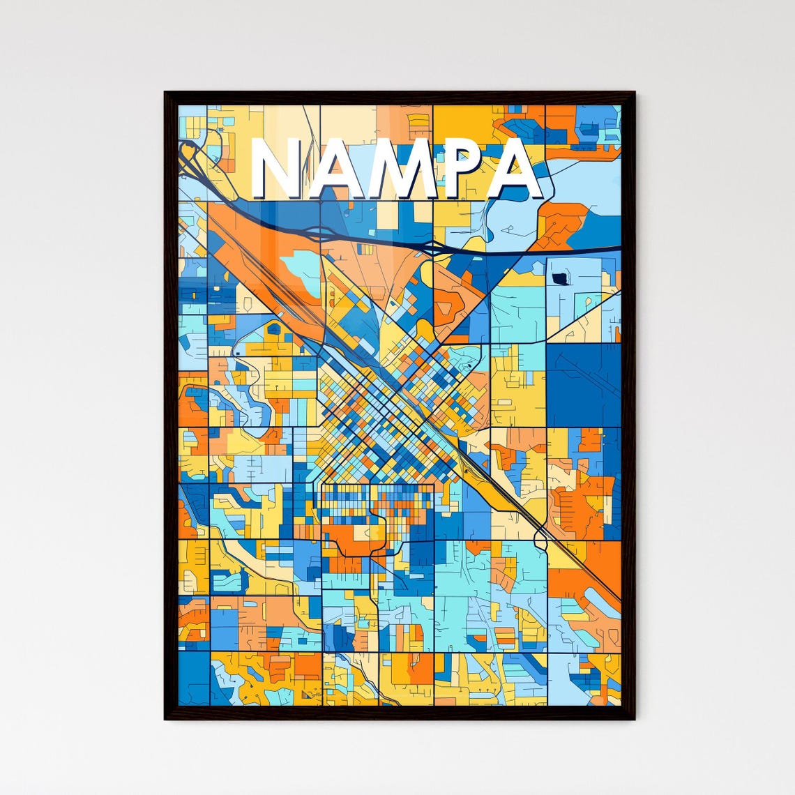 Nampa Idaho Vibrant Stylized Blue and Orange City Map Poster