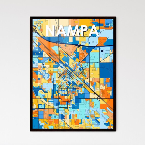 Nampa Idaho Vibrant Stylized Blue and Orange City Map Poster