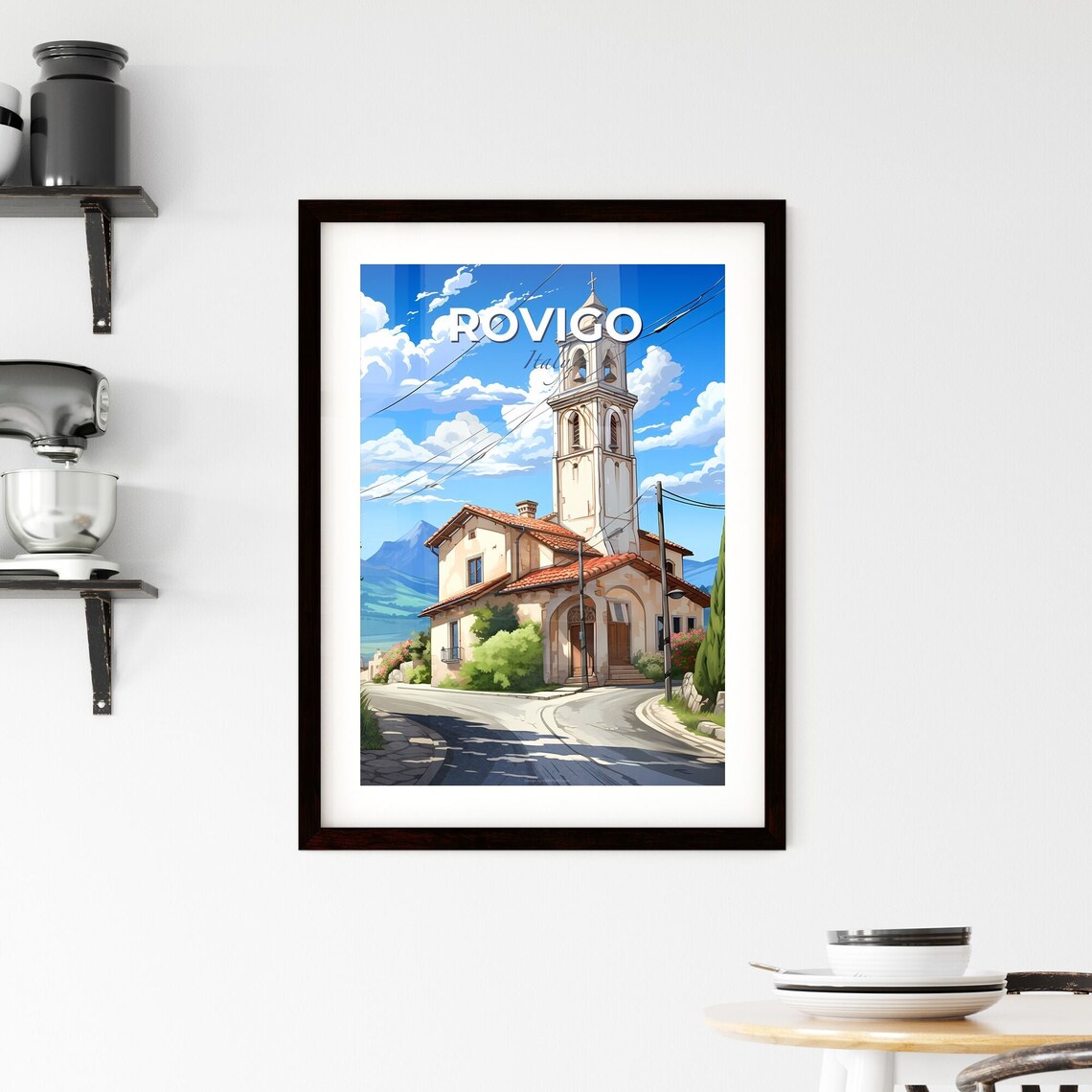 Rovigo Italy Bell Tower Country Church Mountain Sky Travel Poster - Image 2