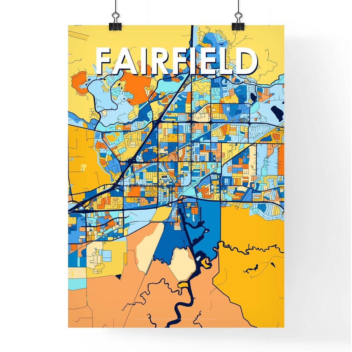 Fairfield California Bright Mosaic City Street Map Artwork Poster - Image 4