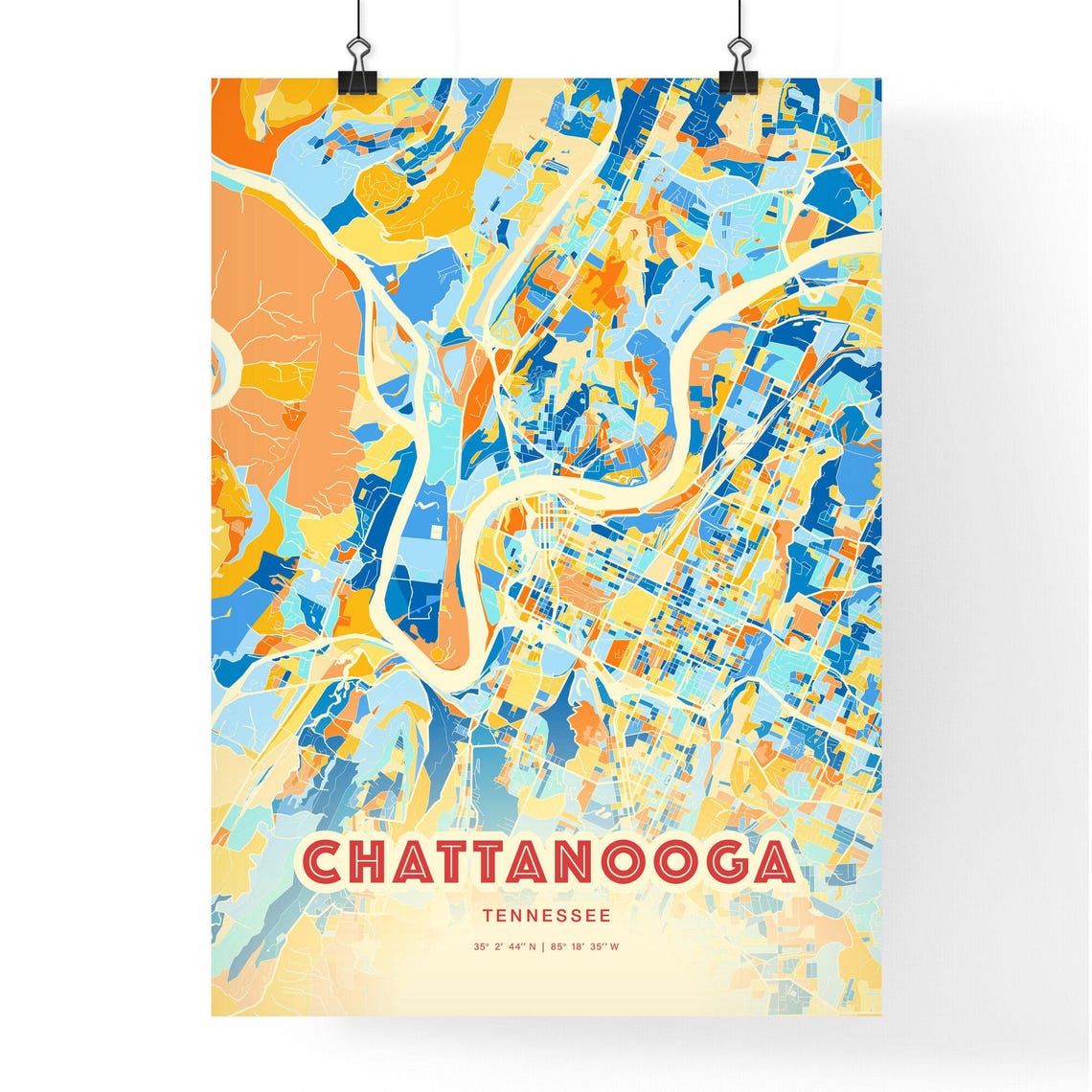 Chattanooga Tennessee Colorful City Map Art Coordinates Poster - Image 3