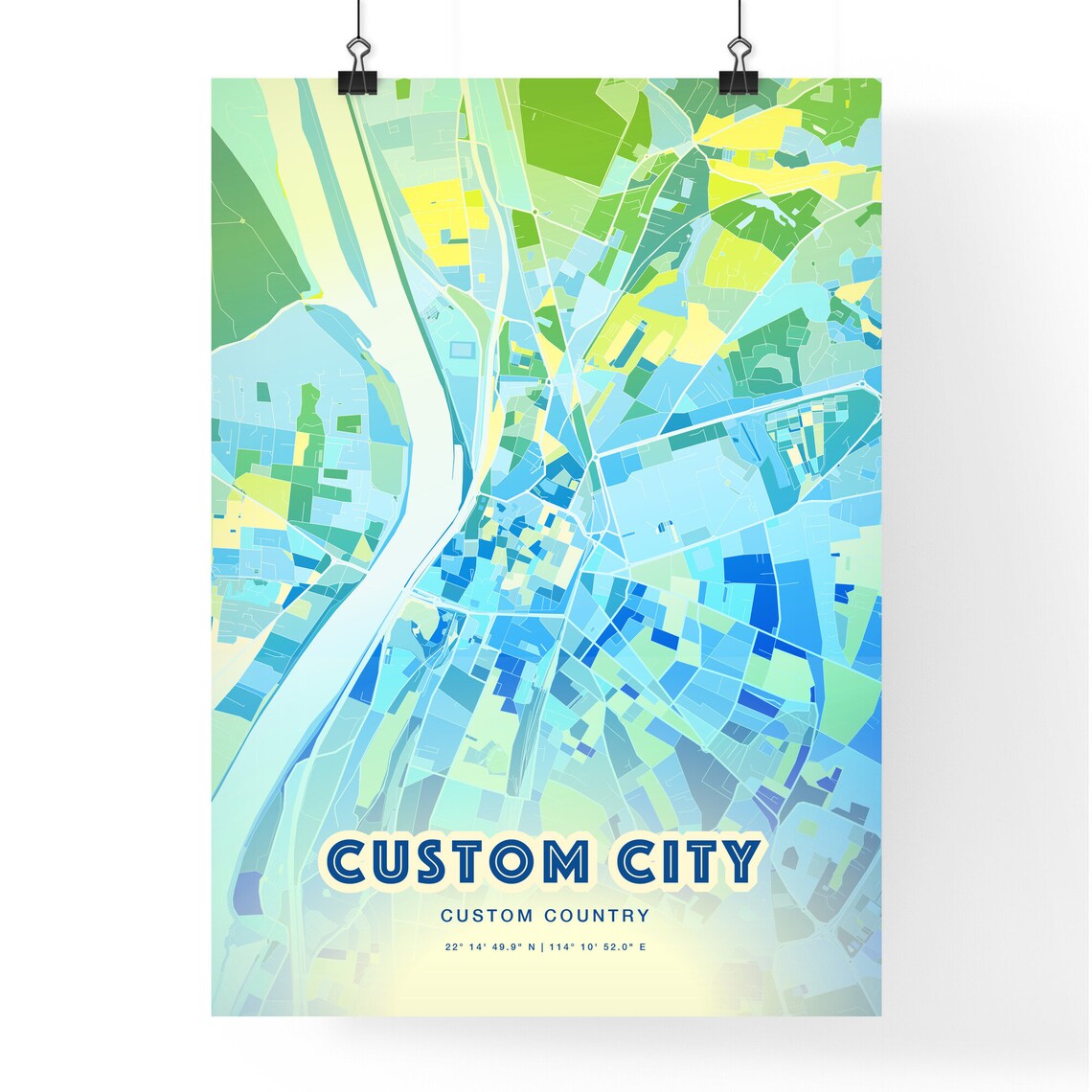 Custom Cool Blue City Map Poster, Hometown Style - Image 3