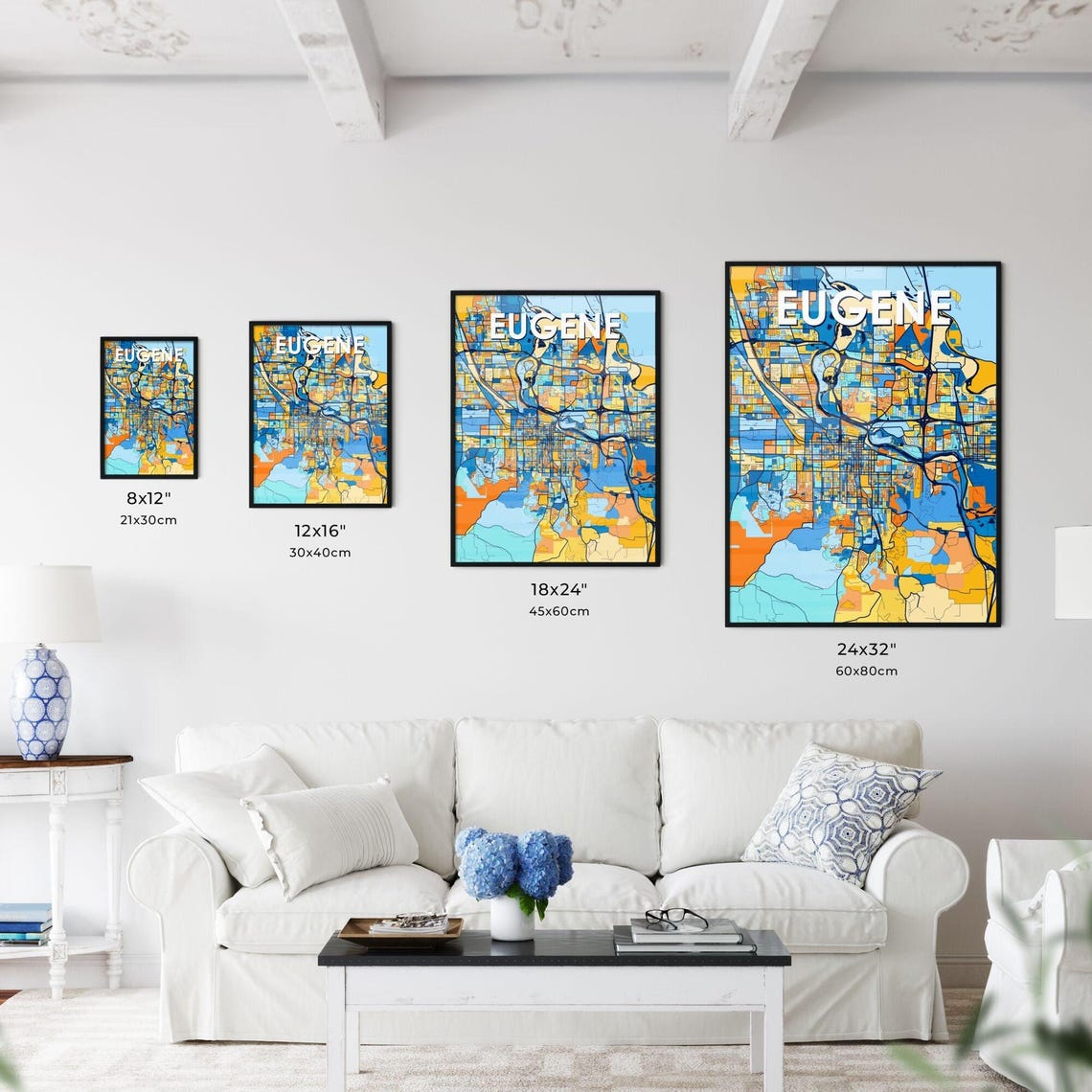 Eugene Oregon City Map Blue Orange Street Map Poster Pacific Gift - Image 3