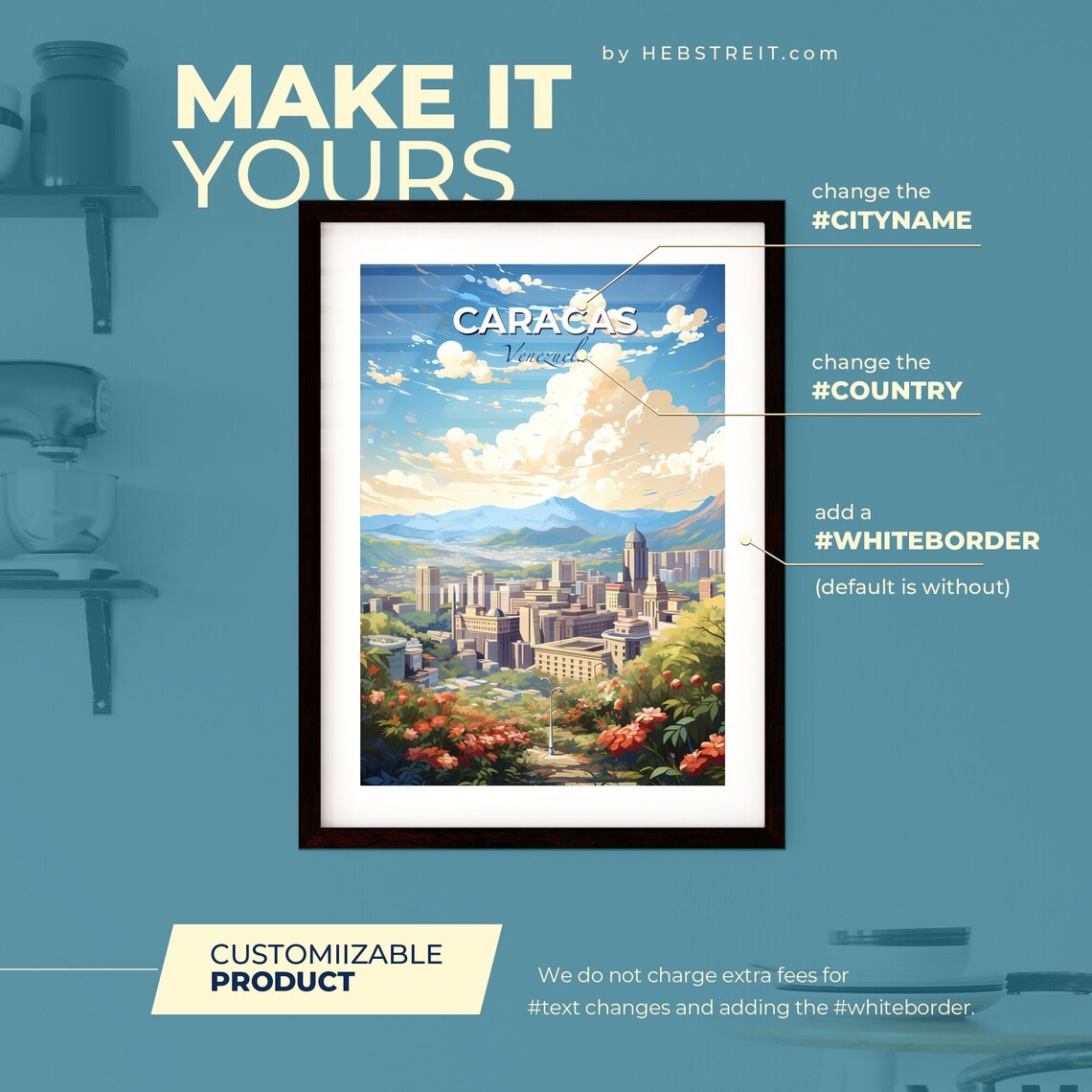 Caracas Venezuela Skyline Mountain Flowers Cityscape Travel Poster - Image 2