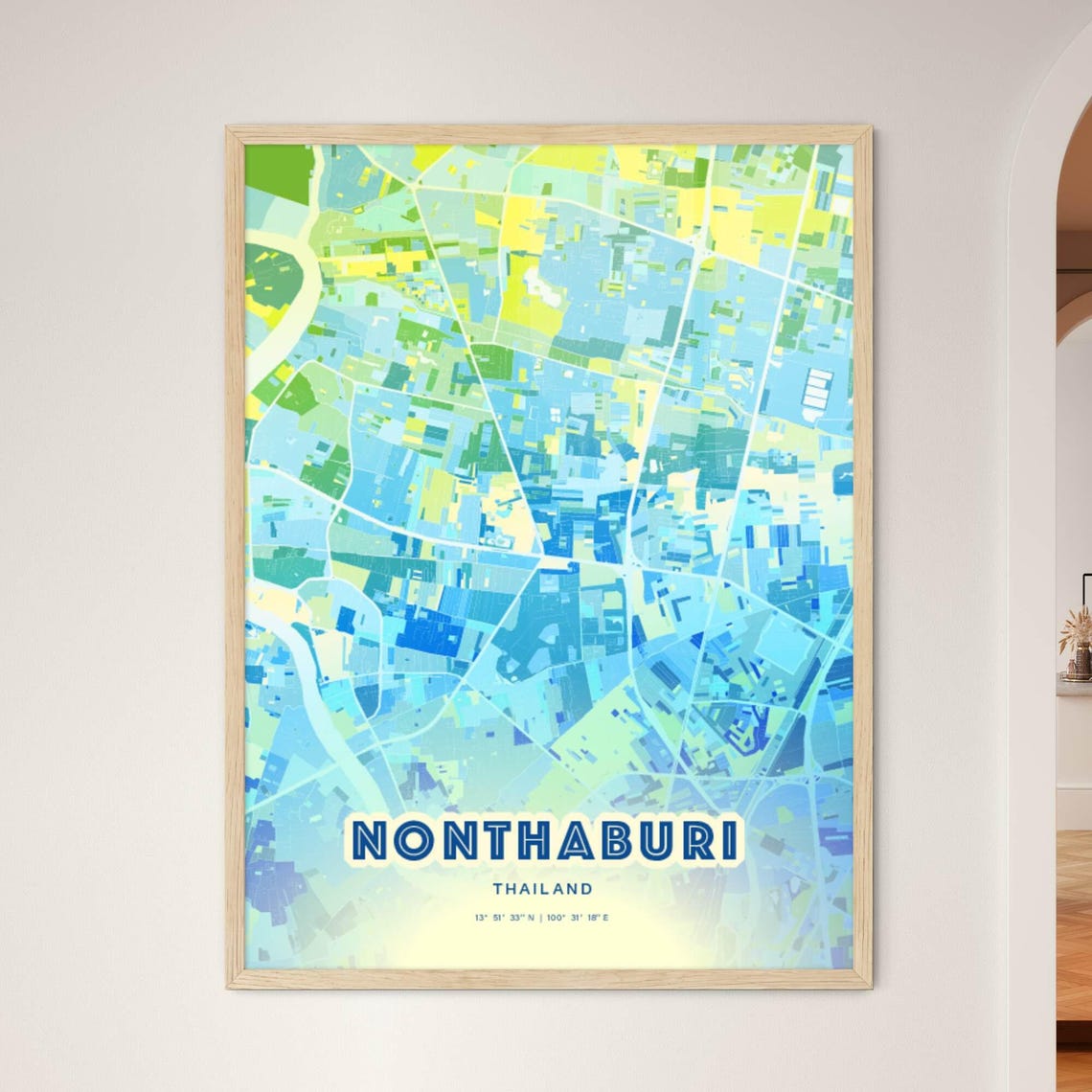 Nonthaburi Thailand Bluish Watercolor City Map Art Poster Wall Decor