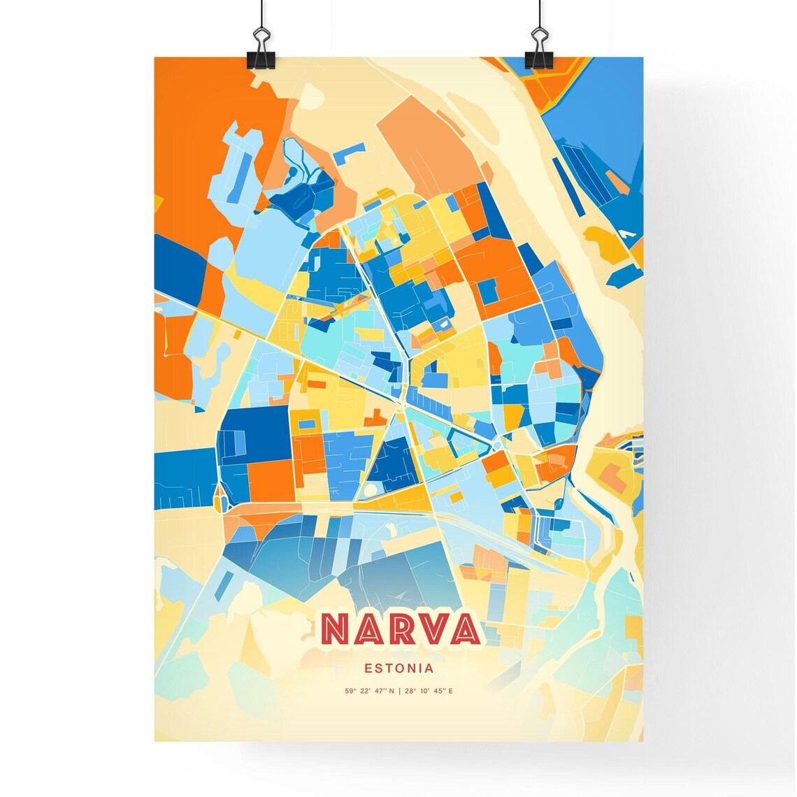 Narva Estonia Modern Geometric Blue Orange City Map Art Poster - Image 3