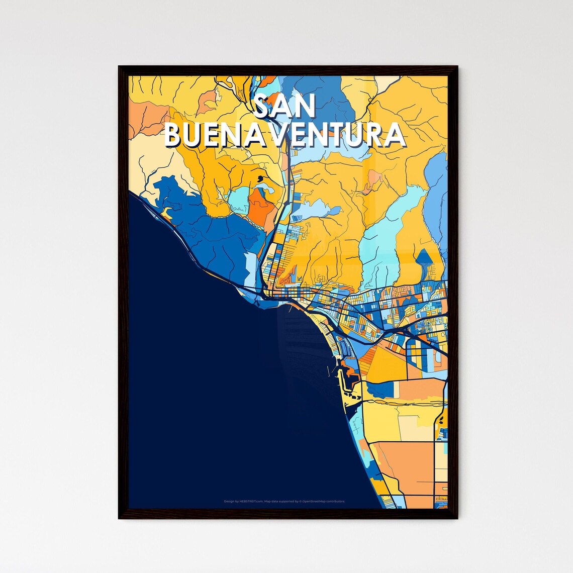 Colorful City Map Art Poster of San Buenaventura California for Home Decor