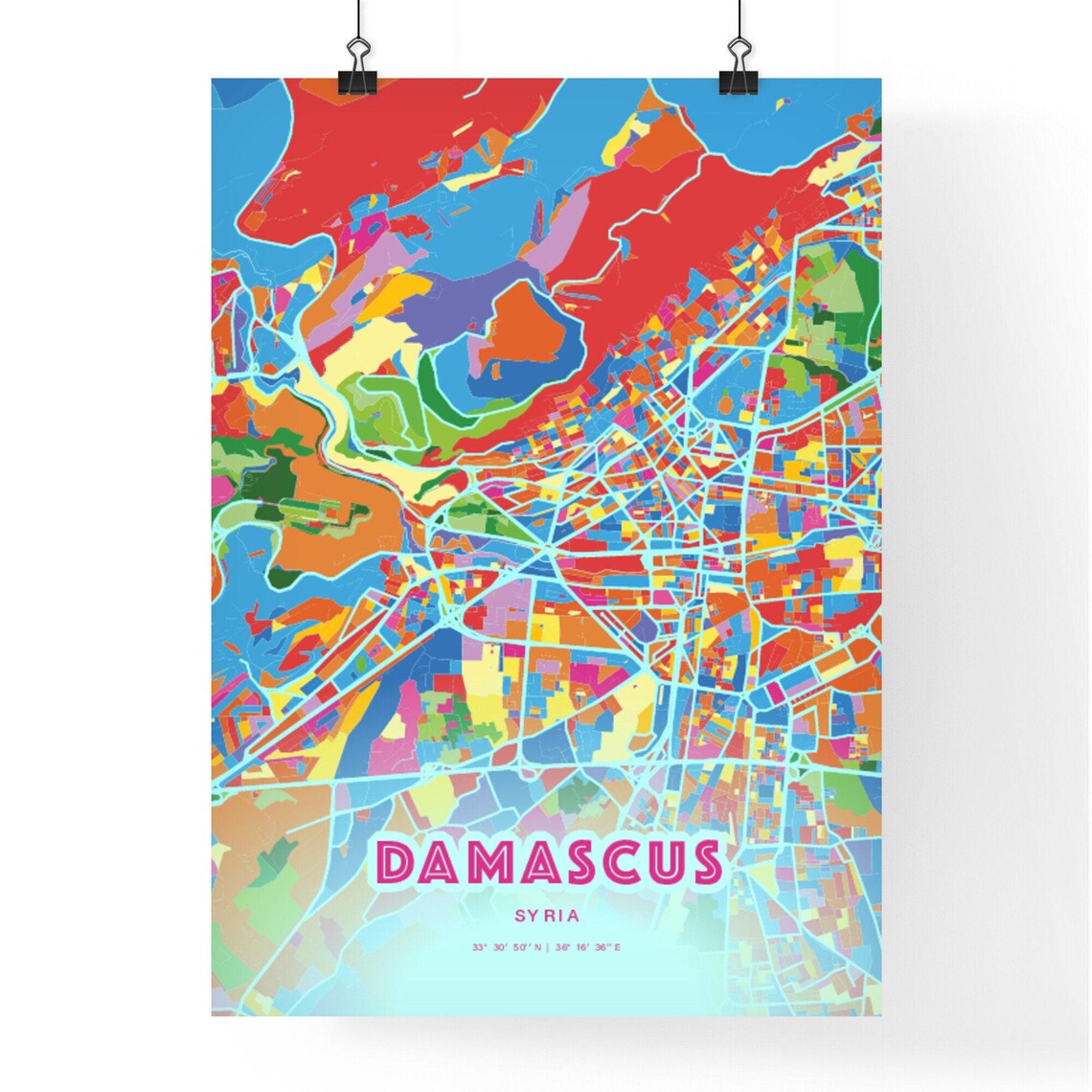 Damascus Syria Rainbow City Map Poster Vibrant Colorful Street Grid Art - Image 3