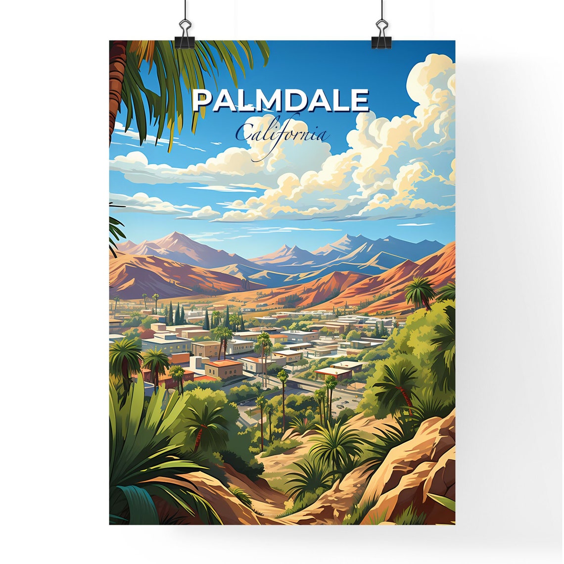 Palmdale California Desert Mountains Valley Town Palm View Poster - Image 4