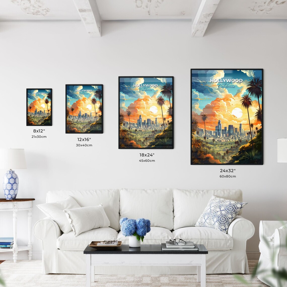Hollywood California Sunset Skyline Palm Trees Vintage Travel Poster - Image 3