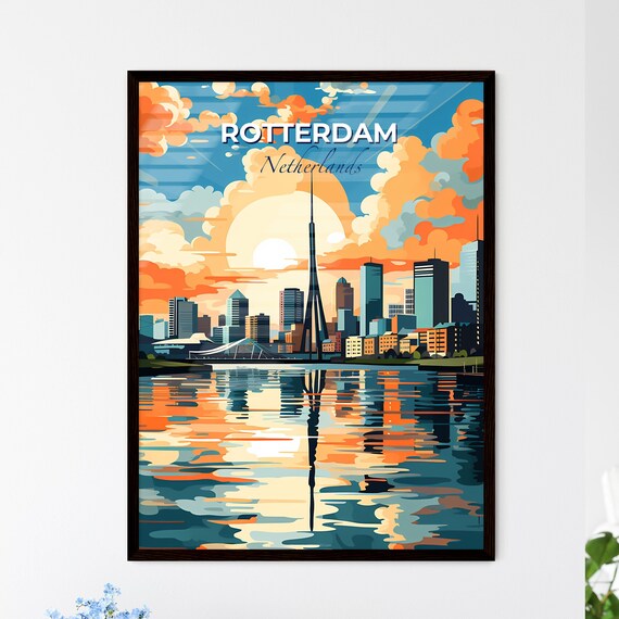 Rotterdam Netherlands Harbor Skyline Tower Sunset Travel Poster