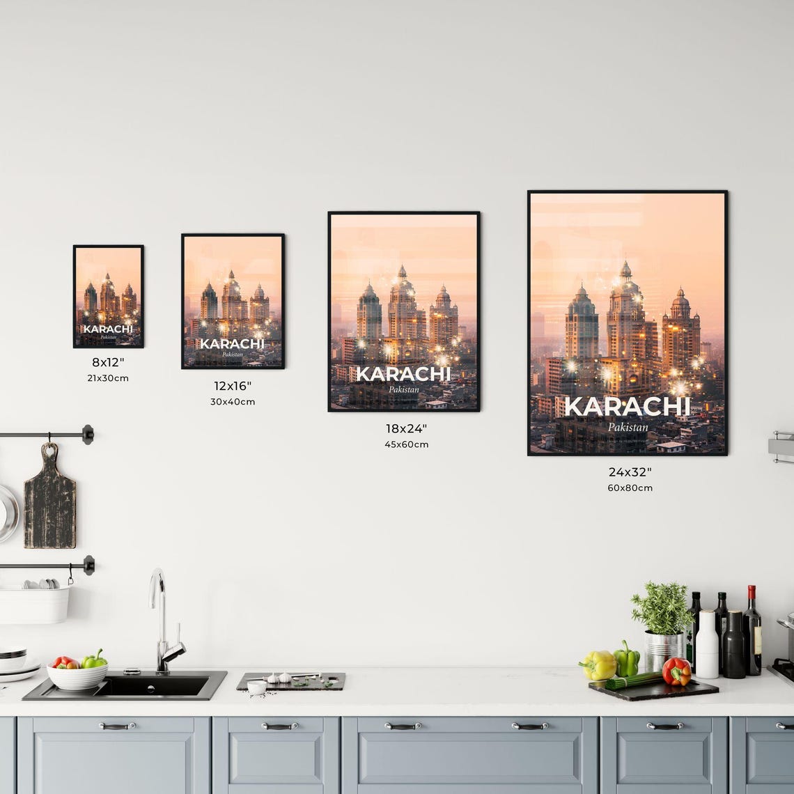 Karachi Pakistan Triple Domed Towers Sunset Skyline Art Poster - Image 3